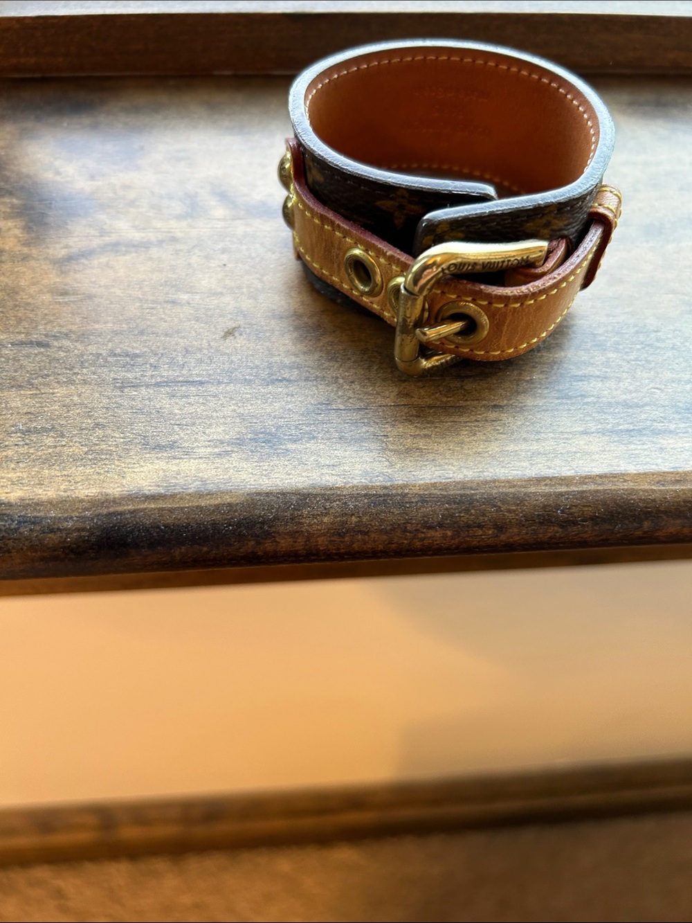 Louis Vuitton Brown Monogram Leather Buckle Cuff with Gold Hardware